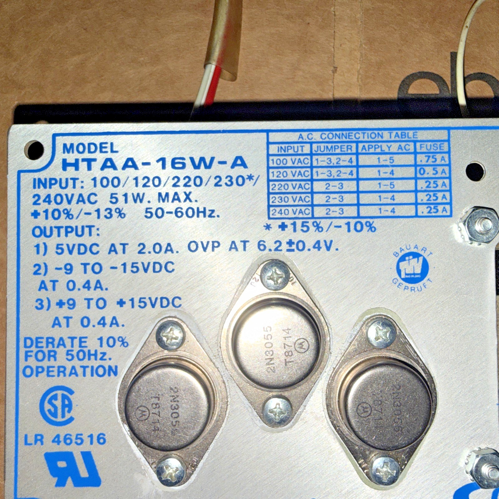 CONDOR HTAA-16W-A Power Supply HTAA16WA With Wiring