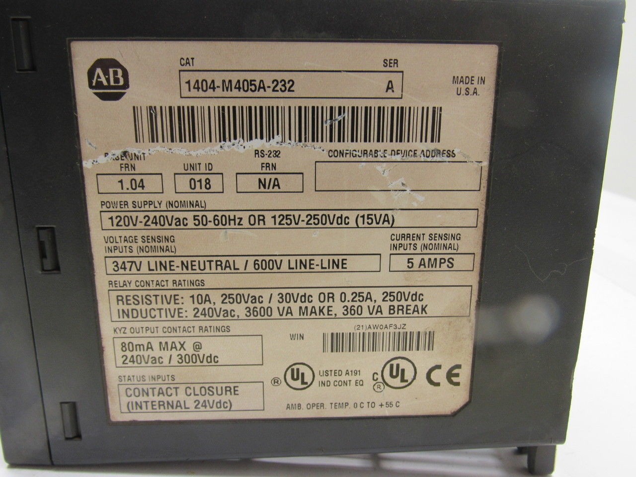 Allen Bradley 1404-M405A-232 Ser A FRN 1.04 Power Monitor 3000 120-240V