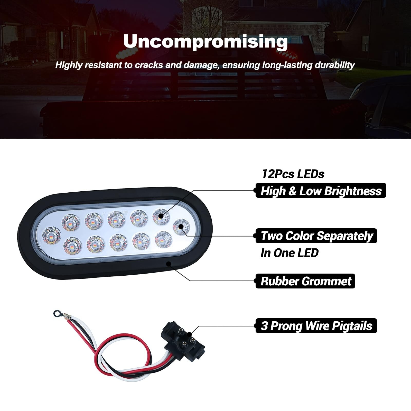 Dual Revolution 6 Inch Oval LED Tail Lights – Red Stop, Turn & White Backup/R…