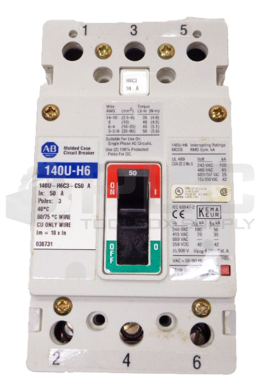 NEW ALLEN BRADLEY 140U-H6C3-C50 SERIES A CIRCUIT BREAKER 50A 3P 140U-H6