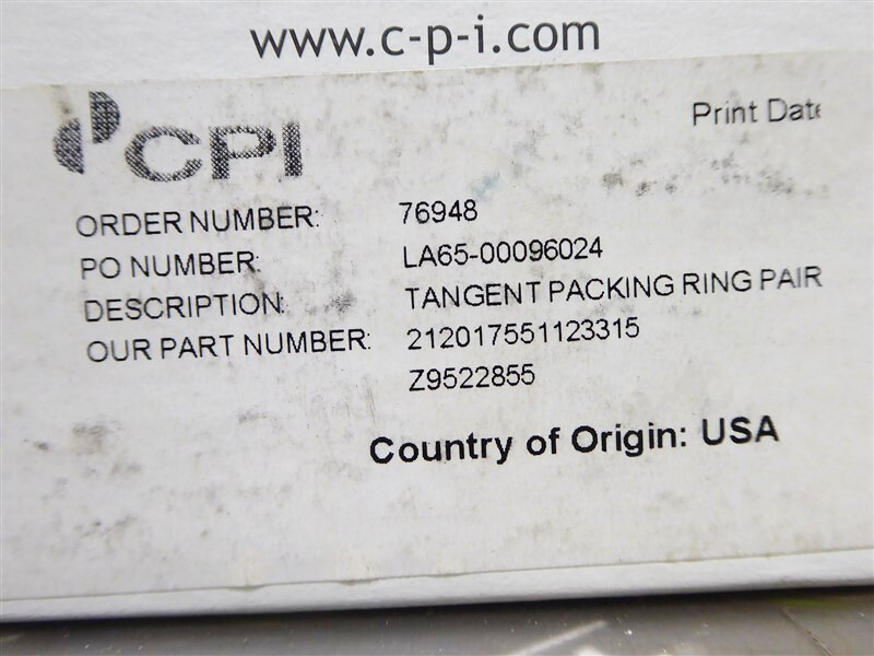 NEW CPI 212017551123315 Z9522855 Tangent Packing Ring Pair