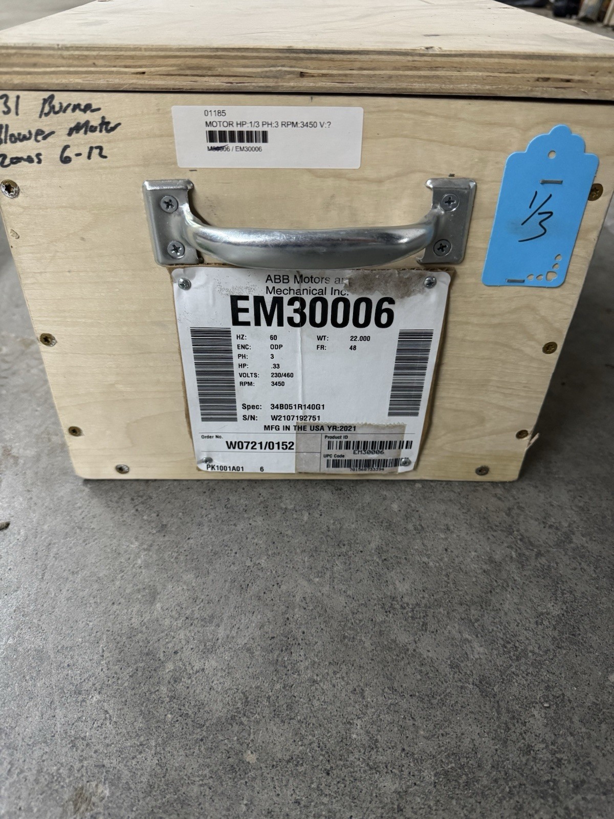 NEW- Baldor EM30006 Motor 3450RPM
