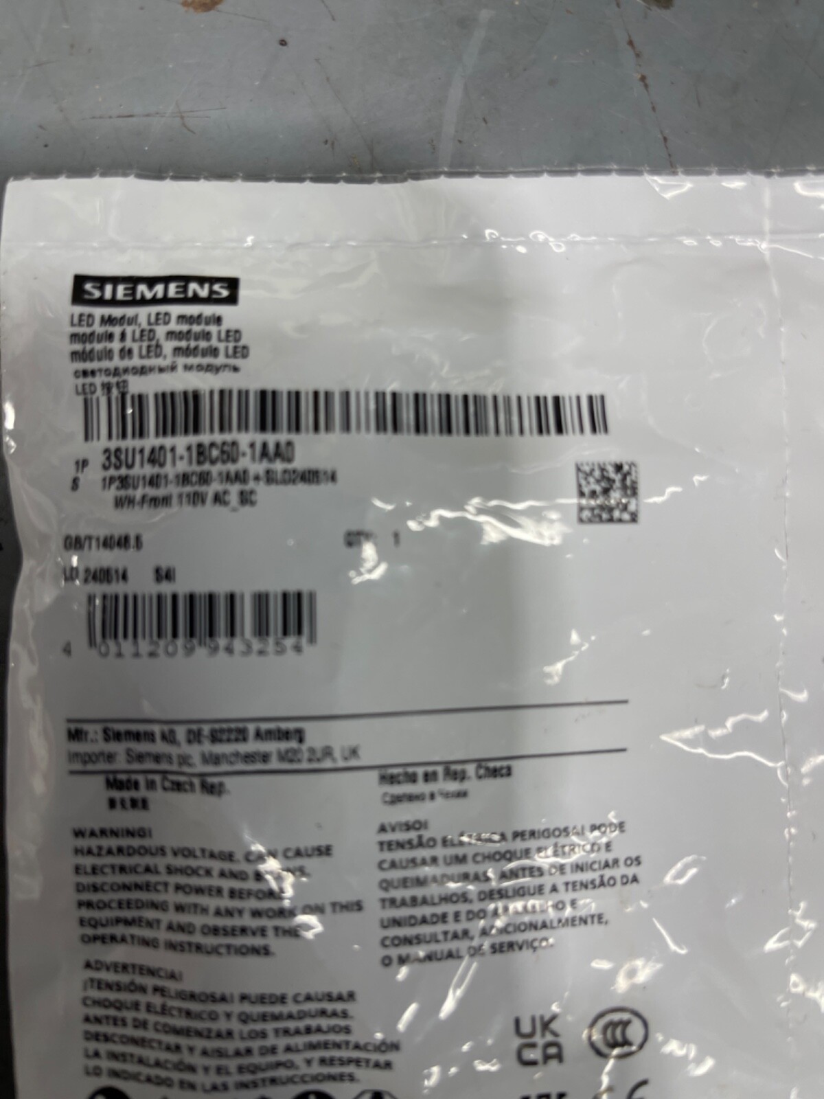 Siemens 3Su1401-1Bc60-1Aa0 Lamp Module W/Bulb,White,Led,Plastic