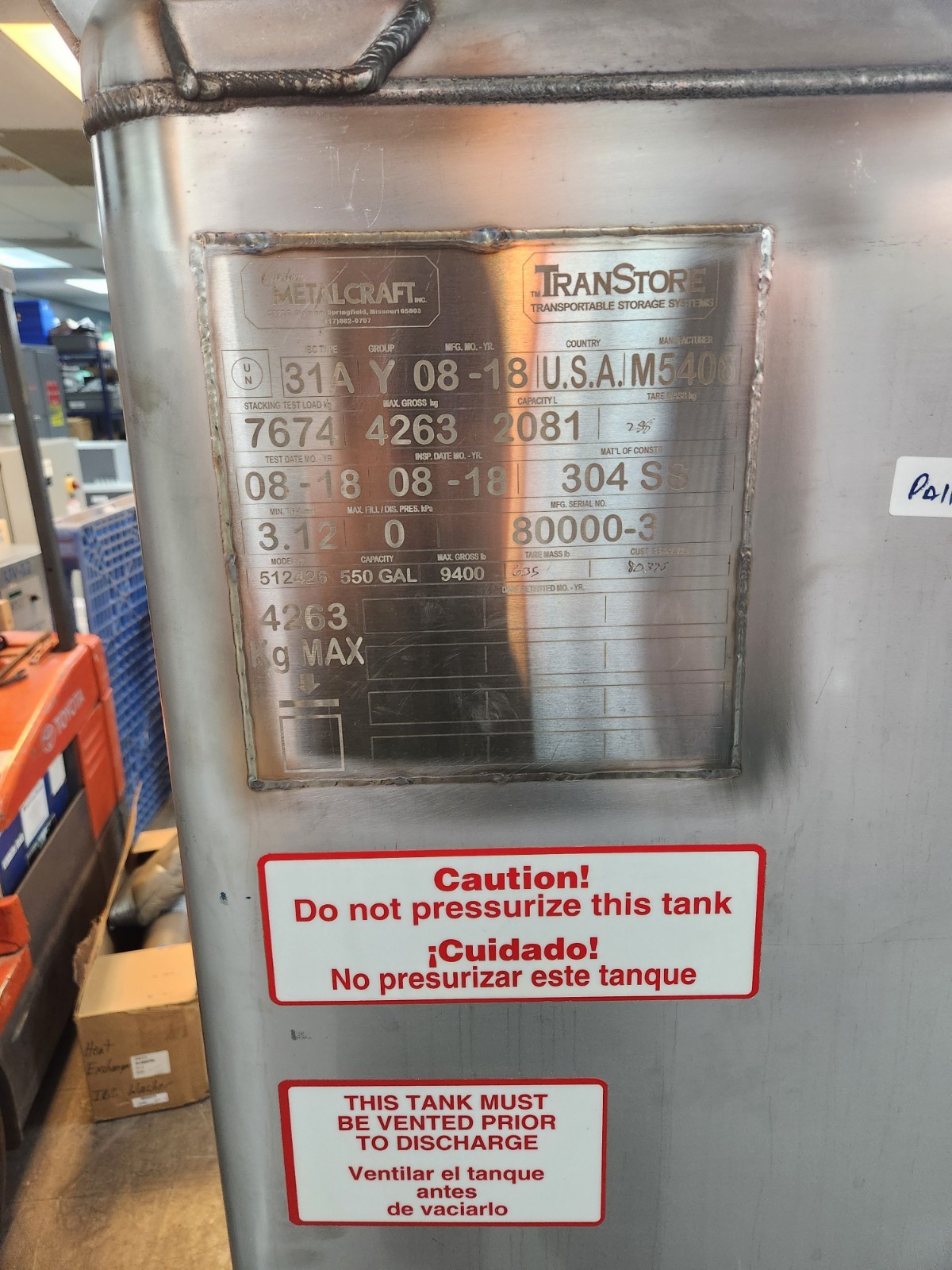 Custom Metalcraft TranStore 512426 550 Gallon 9400# Stainless Steel Container(1)