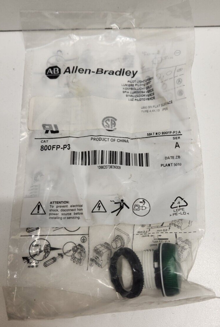 NEW OLD STOCK! ALLEN-BRADLEY SER.A GREEN PILOT LIGHT 800FP-P3