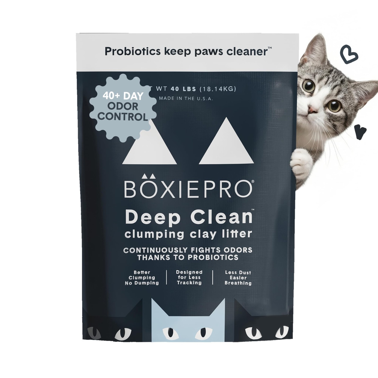 Boxie Probiotic Cat Litter, 40Day Odor Control, Clumping Clay Kitty Litter, 40lb
