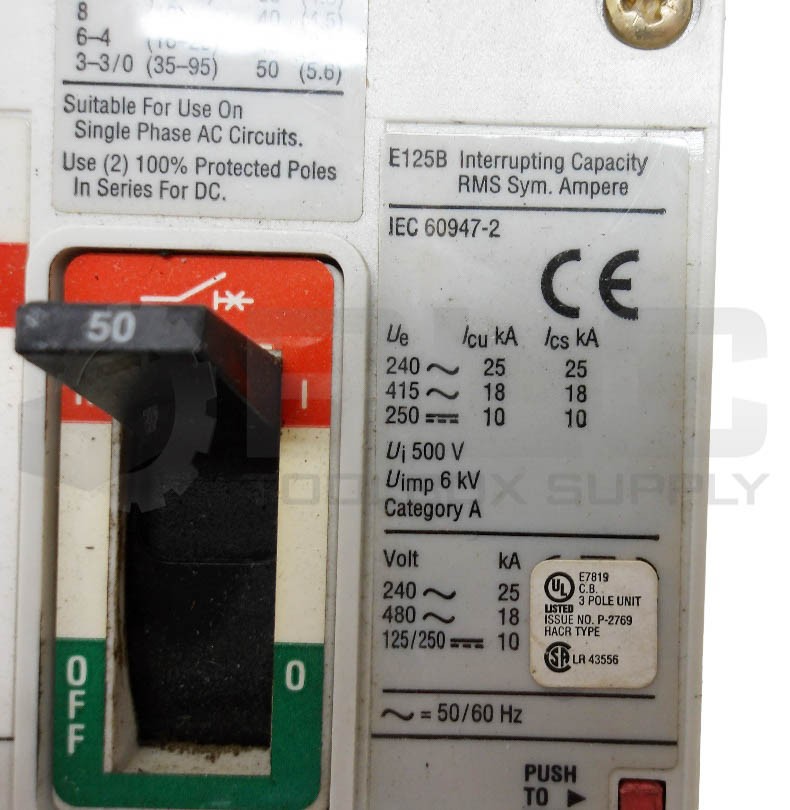 EATON E125B 50A 3 POLE CIRCUIT BREAKER EGB3050FFG