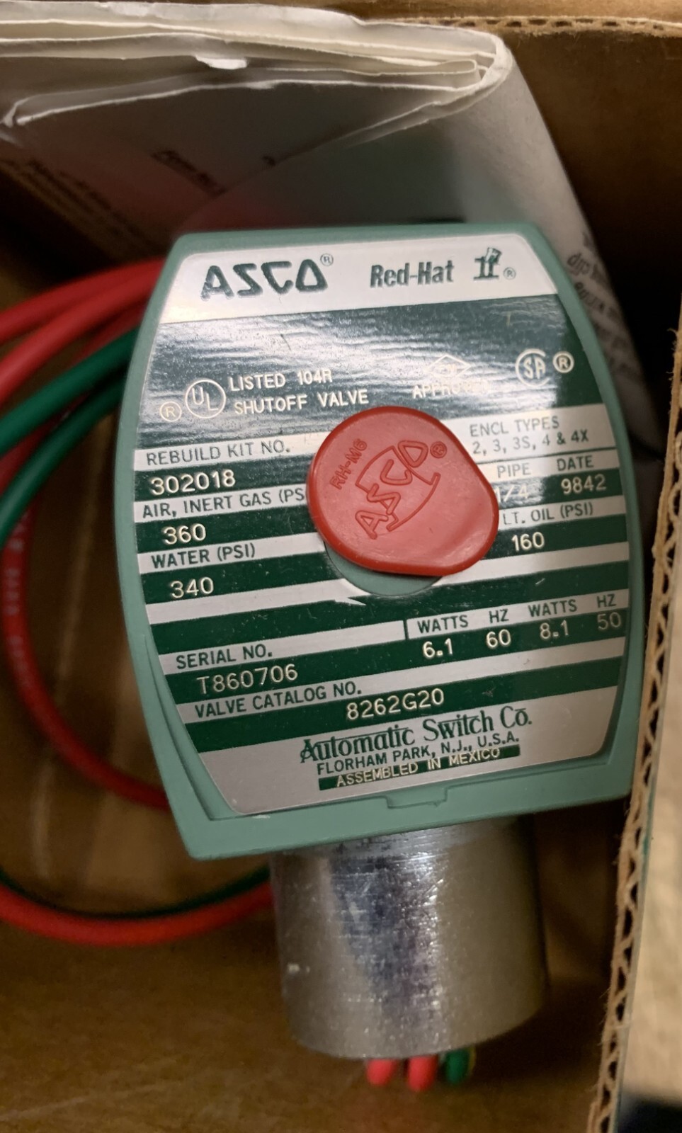 ASCO 8262G20 120V SOLENOID VALVE-NIB