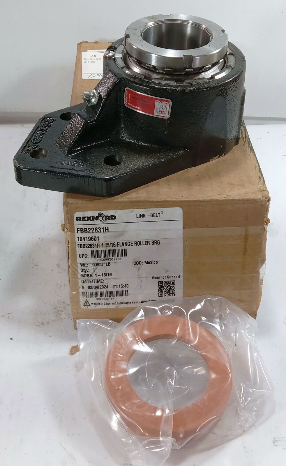 1 NEW REXNORD FBB22631H 3 BOLT FLANGE PILLOW BLOCK BEARING NIB ***MAKE OFFER***