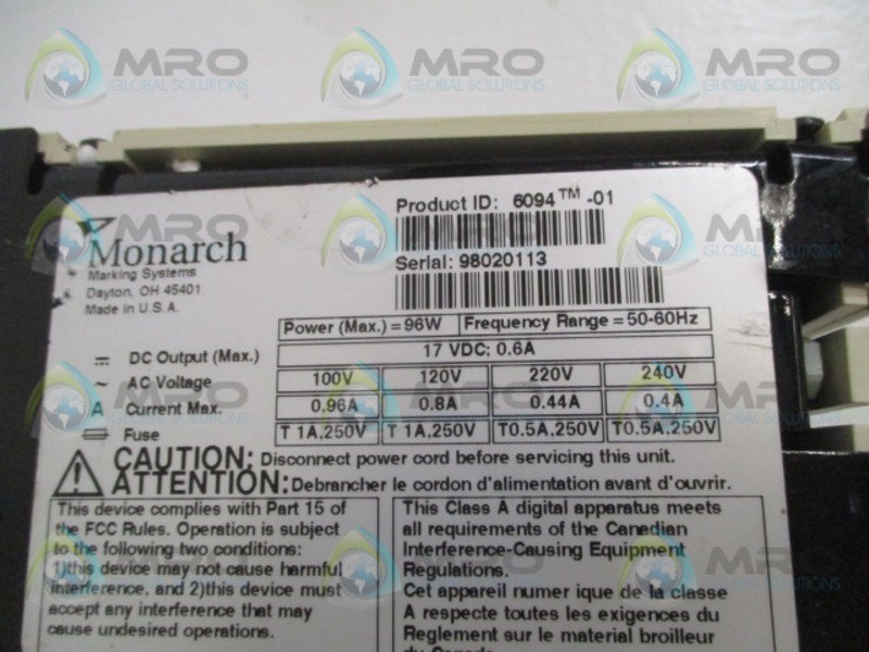MONARCH PATHFINDER 6094-01 BATTERY CHARGER UNMP