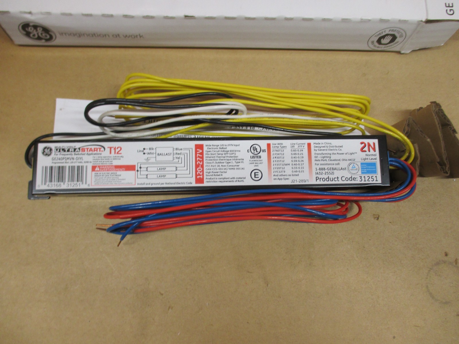 GE240PSMVN-DIYL GE MULTI-VOLT ULTRA START BALLAST T12 120-277V NEW