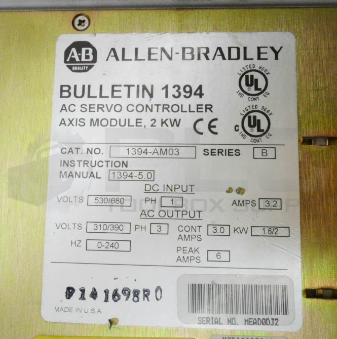 ALLEN BRADLEY 1394-AM03 /B AC SERVO CONTROLLER 530-680V 1PH 3.2A *READ*
