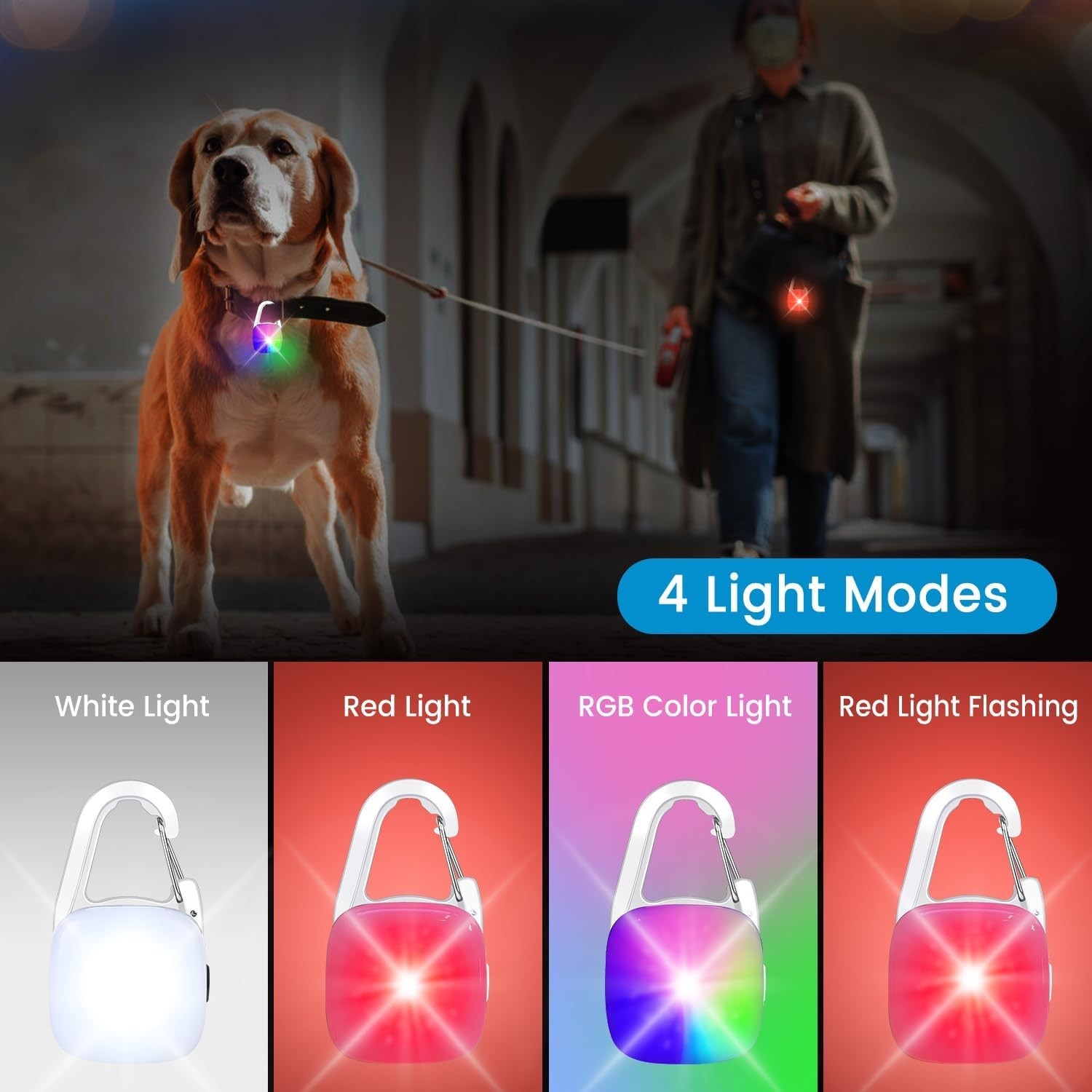 Dog Collar Light, 2 Pack Rechargeable Dog Light Clip On, 80LM Brightness 4 Co…
