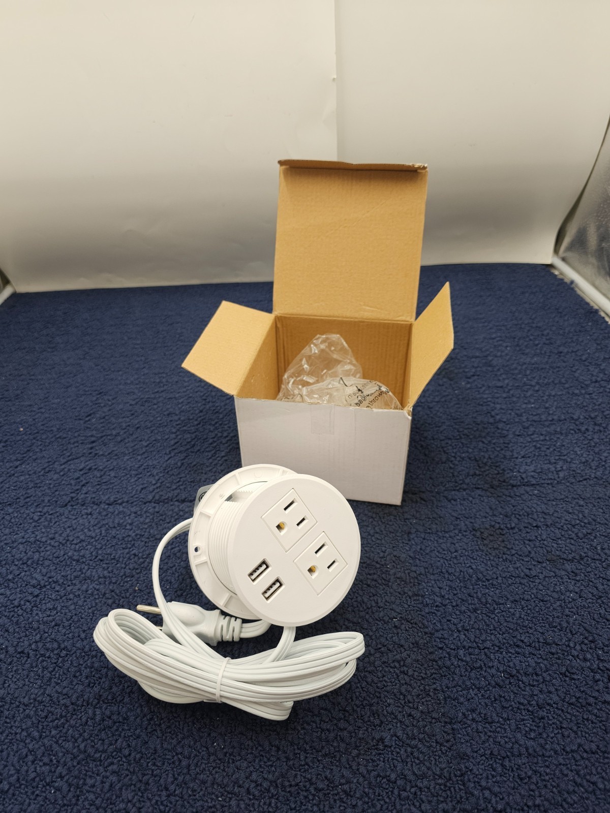 Power Grommet W/ 2-USB 2 Outlets Adapter Hub 3 1/8” Inch Hole White