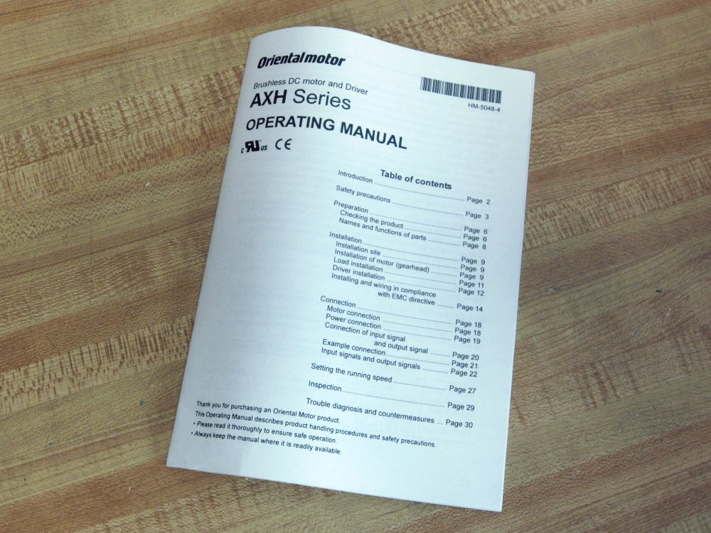 Oriental Motor HM-5048-4 Brushless DC Motor and Driver Operating Manual HM50484