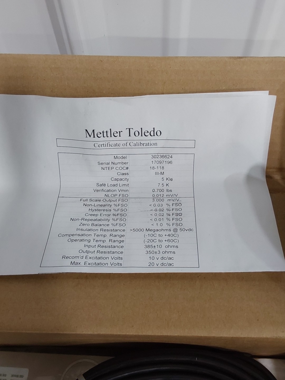 New Genuine Mettler Toledo Load Cell 5000 lbs 30236624