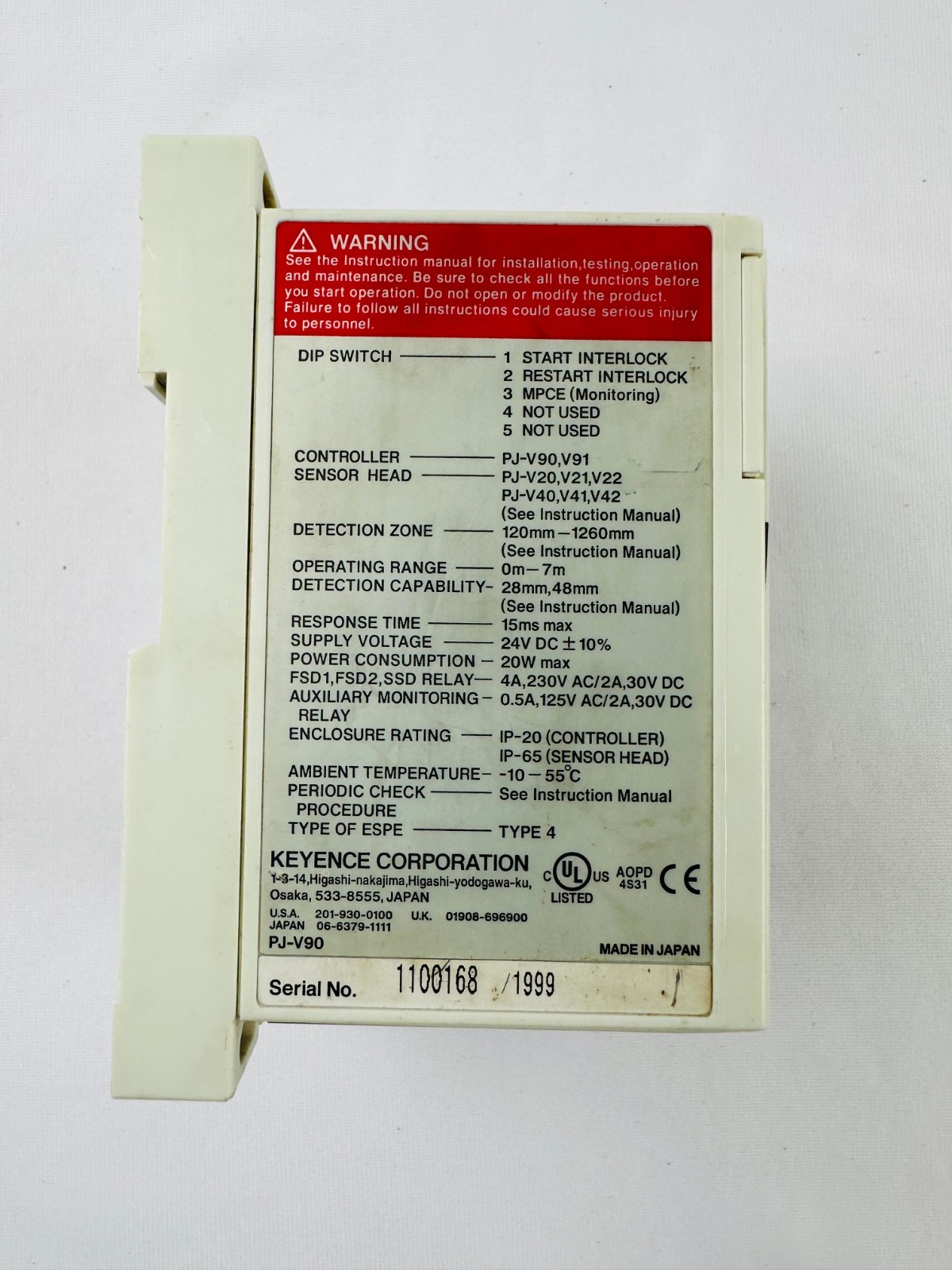 Keyence PJ-V90 Safety Light Curtain Main Controller