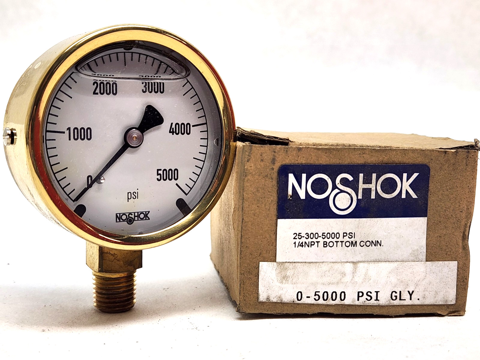 NEW NOSHOK 25-300-5000-PSI Pressure Gauge, Glycerin Filled, 1/4″ NPT Bottom