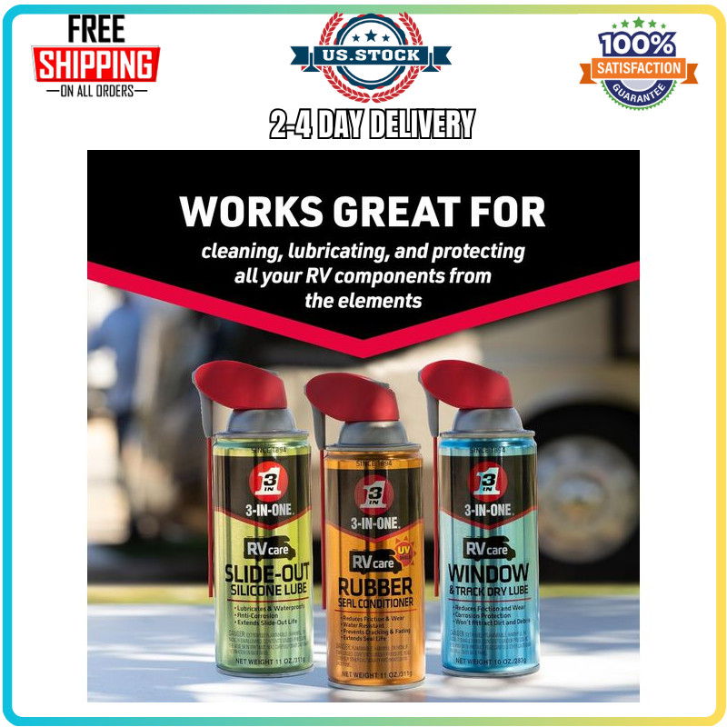 3-IN-ONE RV Care Trio Pack Slide Out Lube Window Track Lube Rubber Seal Conditio