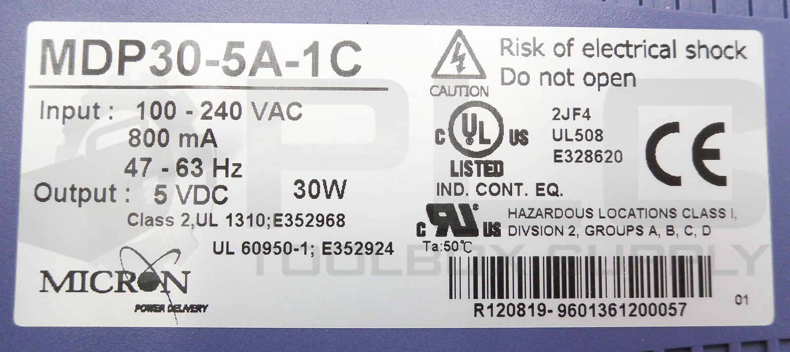 MICRON MDP30-5A-1C POWER SUPPLY 100-240V 0.8A 47-63HZ