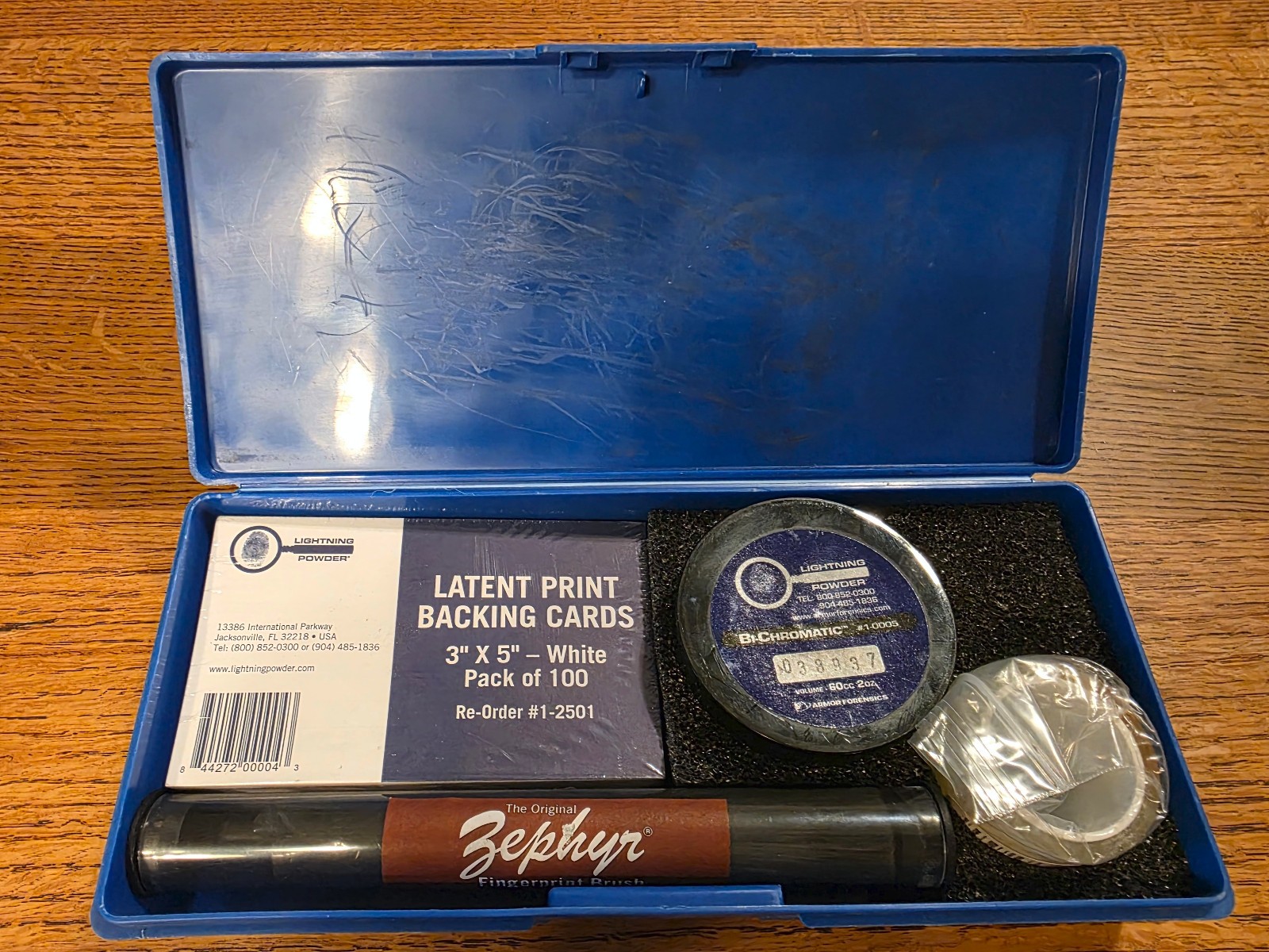 LIGHTNING POWDER Basic Latent Fingerprnt Kit:Bichromatic powder/brush/tape/cards