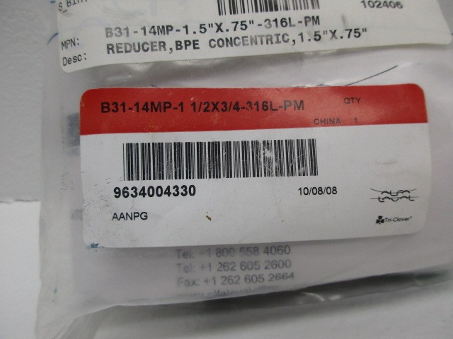 TRI-CLOVER B31-14MP-1 1/2X3/4-316L-PM NSMP