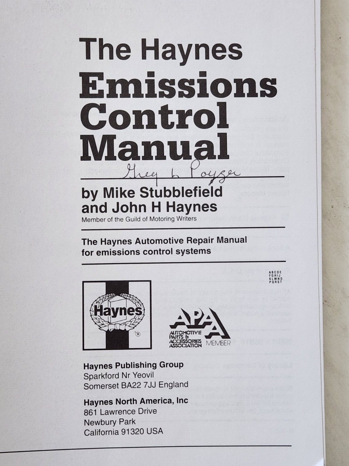 Automotive Emission Controls Manual: Haynes Publishing. Softcover. 1992