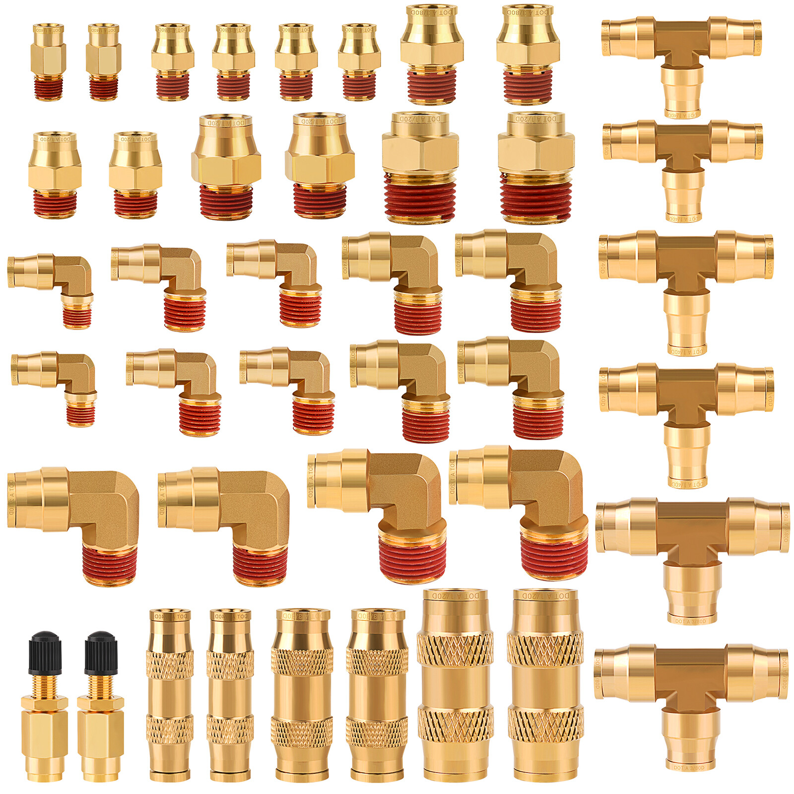 43 PCS Brass DOT Air Brake Line Fittings Assortment Kit, Quick Connect & NPT Set