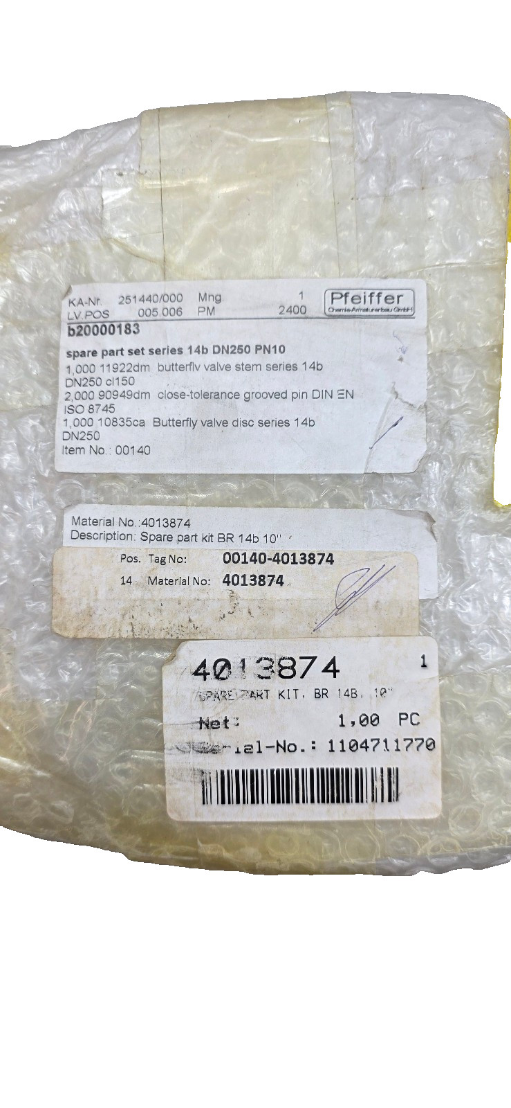 Pfeiffer 251440/000 b2000183 Spare Part Set 14b DN250 PN10, 11922dm 90949dm 1083