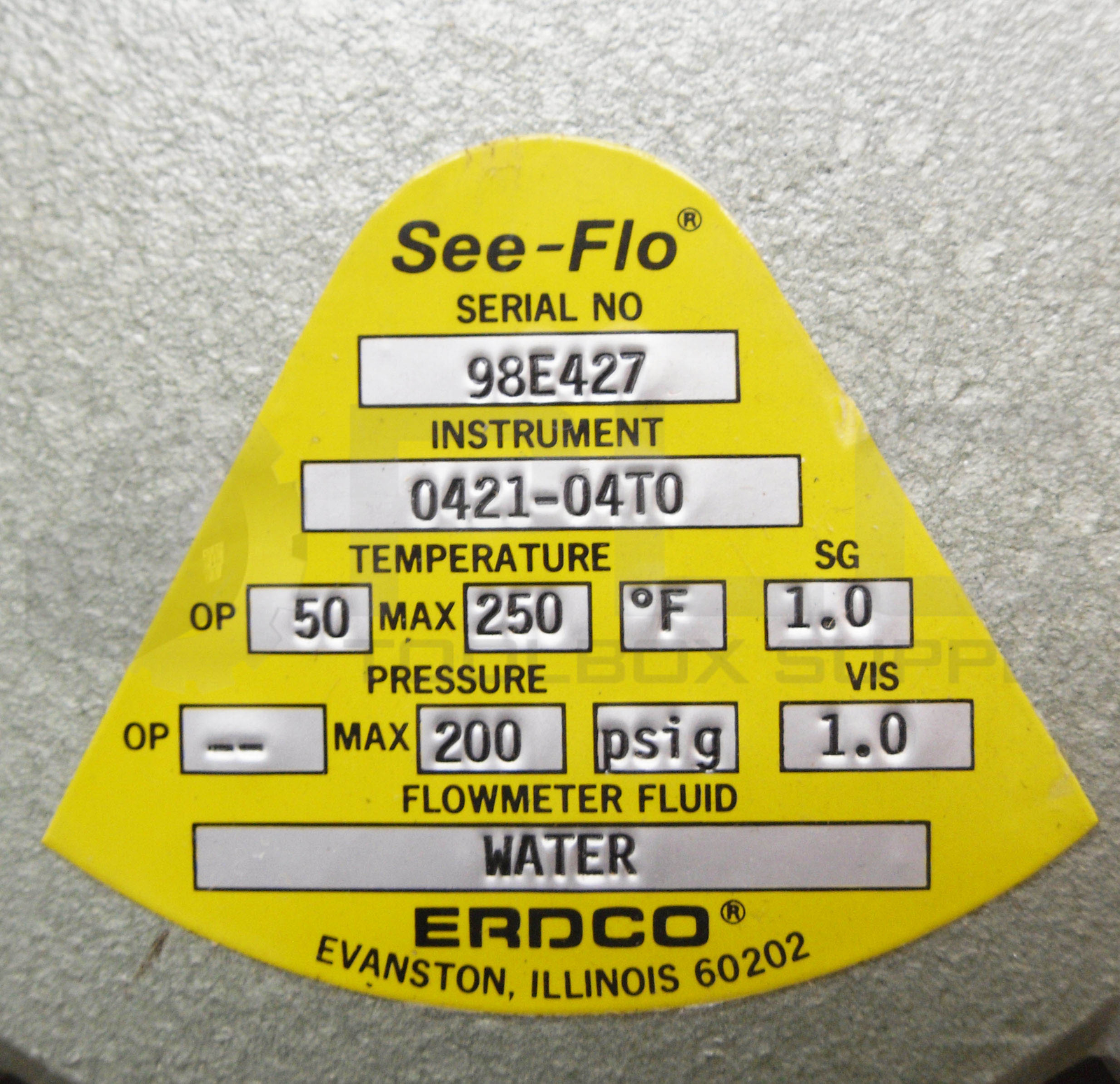 NEW ERDCO 0421-04T0 SEE-FLO FLOW METER 250DEG F 200PSIG