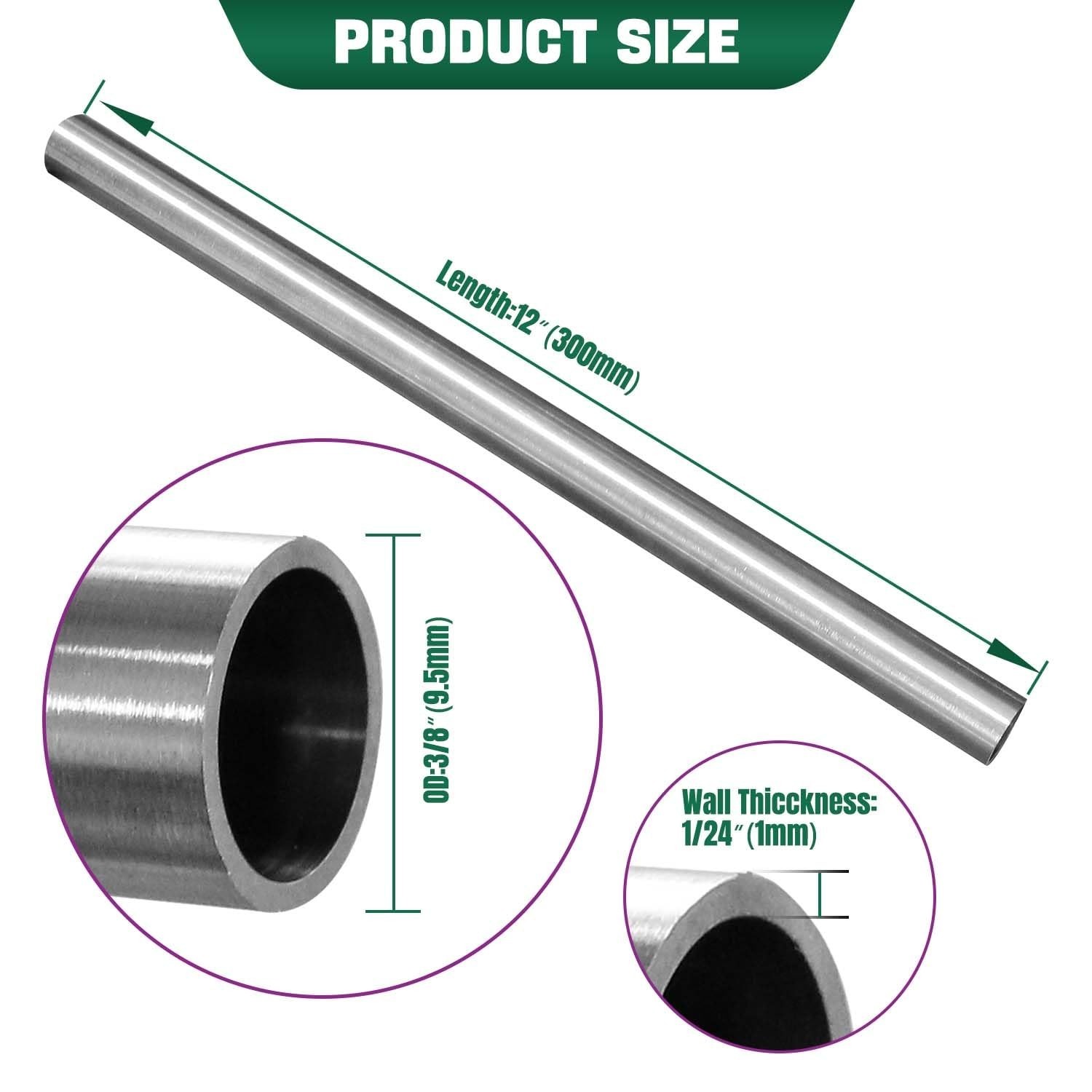 3/8″OD 304 Stainless Steel Tubing, 1mm Wall Thickness, 12 Inch Length Round M…