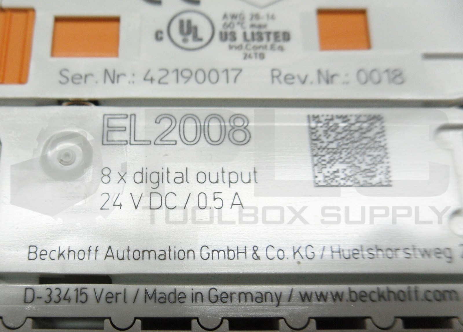 BECKHOFF EL2008 DIGITAL OUTPUT TERMINAL 8 CHANNEL 24VDC