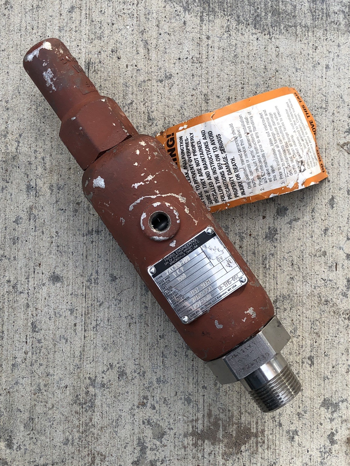 FARRIS 27CC33B-M20 CURTISS WRIGHT 2700 BALANCED PRESSURE SAFETY RELIEF VALVE 1″