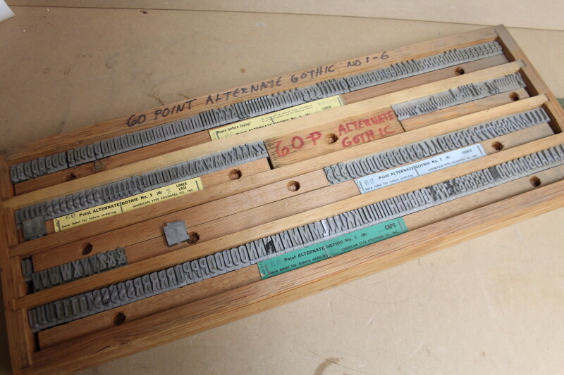 Type die set Alternate Gothic 60 pt upper and lower case, foil stamp