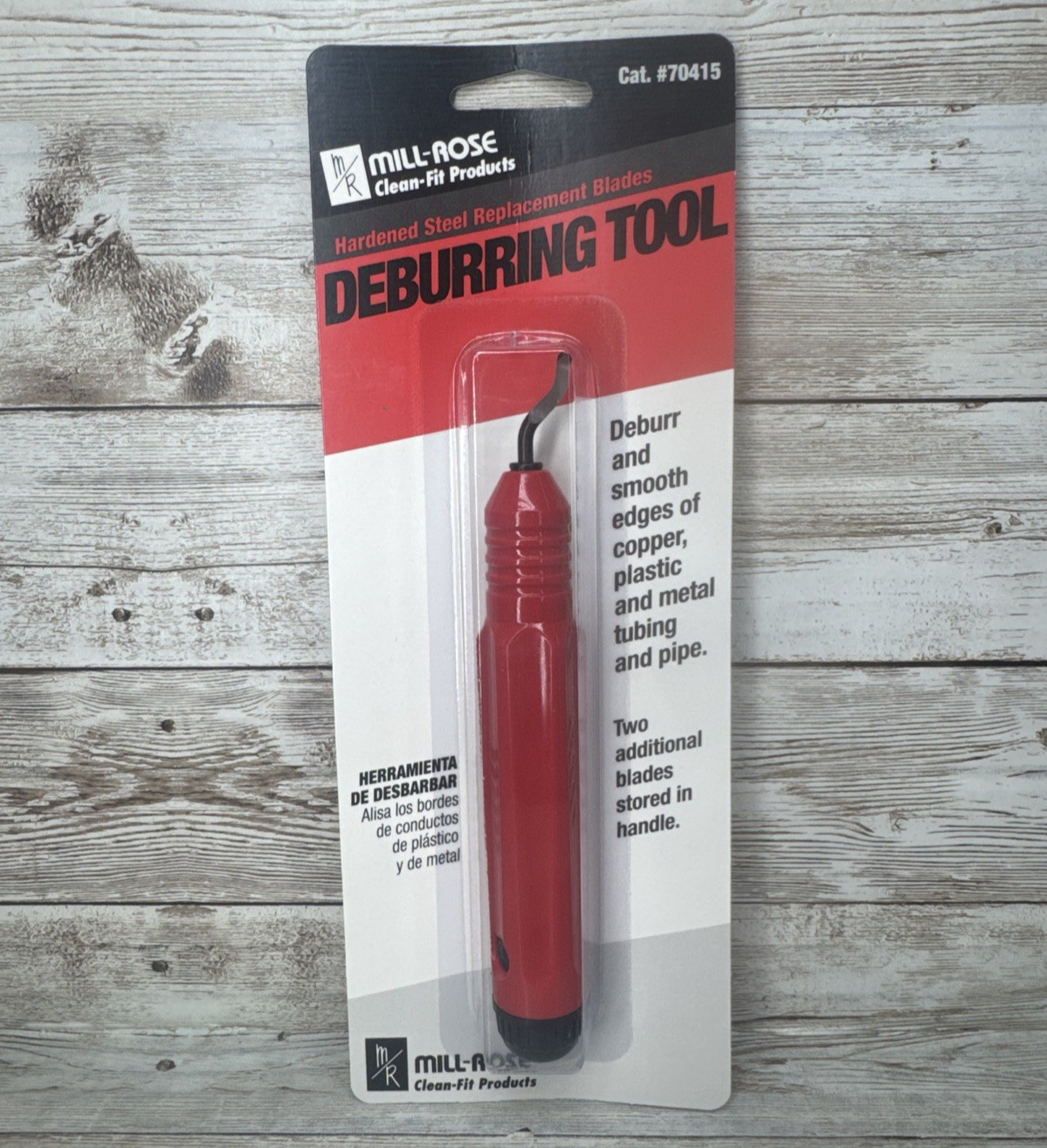 Mill-Rose Plastic Metal Deburring Tool Black Red with 2 Replacement Blades 70415