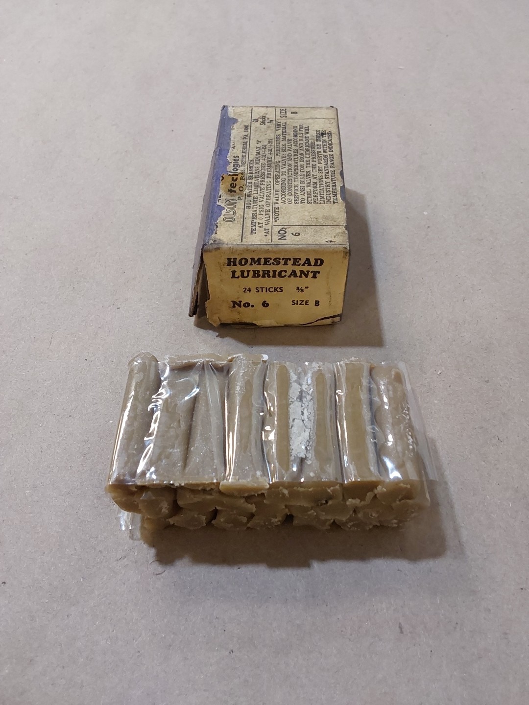 Olsen Technologies Homestead Lubricant No. 6 Size B 24 Sticks 3/8″ NOS