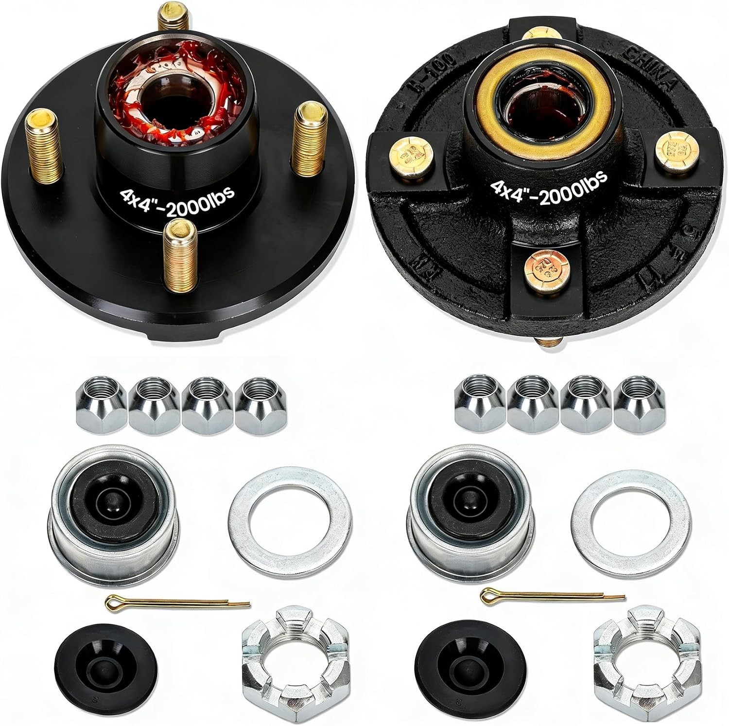 2 Sets 4 Lug Trailer Hub Kit for 2000 Lbs, for 1” BT9 Straight Axle Spindle …