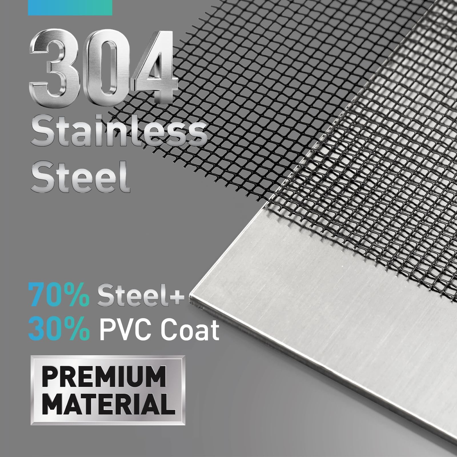 304 Stainless Steel Mesh Window Screen Roll,35IN 35IN x 16FT, Black