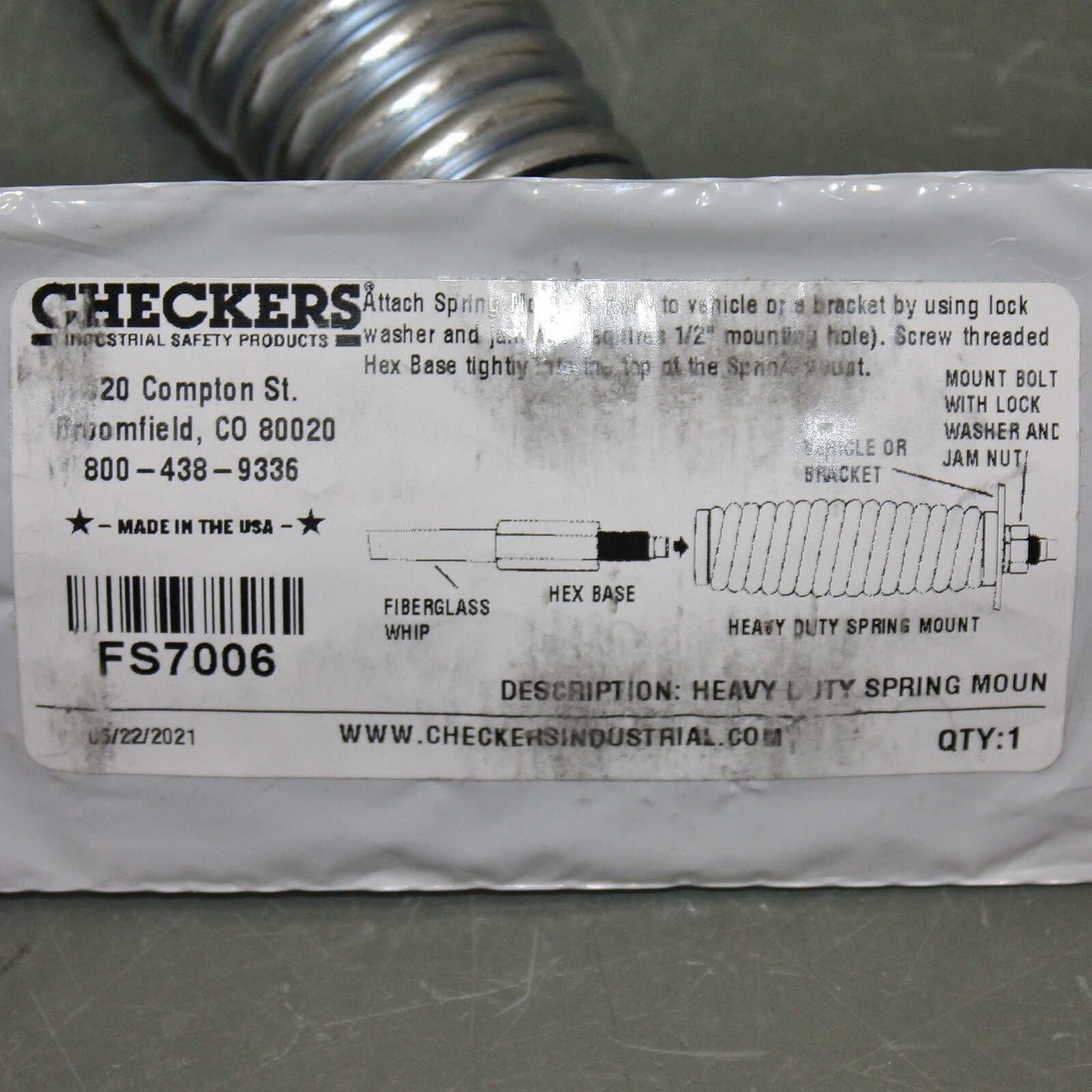 Checkers Warning Whip Spring Mount FS7006, Screw Base, for 3ft to 8ft Flag