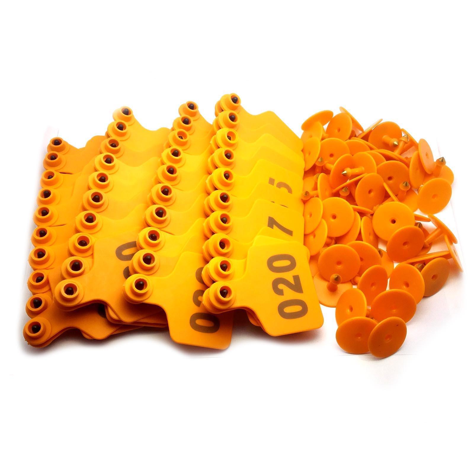 US Stock 100x Orange 001-100 Number Plastic Livestock Ear Tag 3″ x 2.4″ For Cow