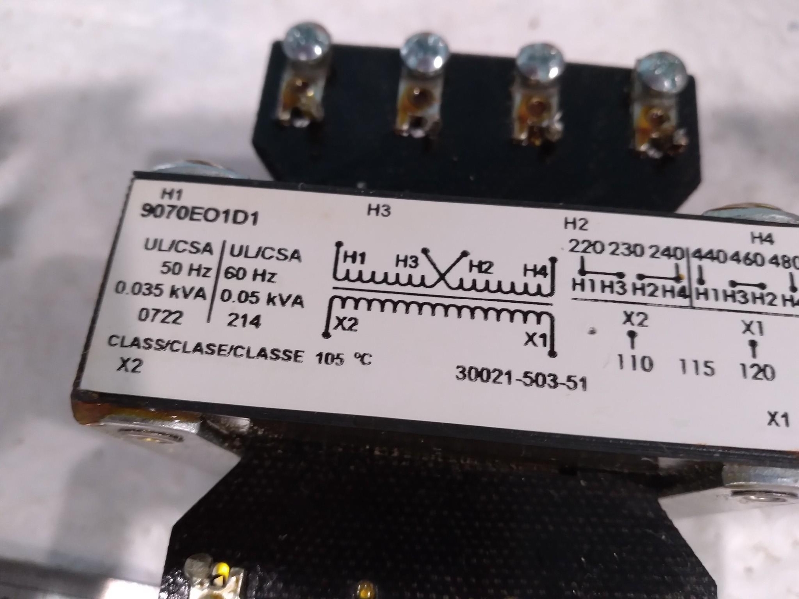 SQUARE D 9070EO1D1 INDUSTRIAL CONTROL TRANSFORMER 220-240V 110-120V
