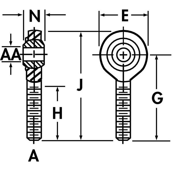 Qa1 Cmr5 Spherical Rod End, Male Plain, 5/16 In Bore Dia, Right Hand Thread,