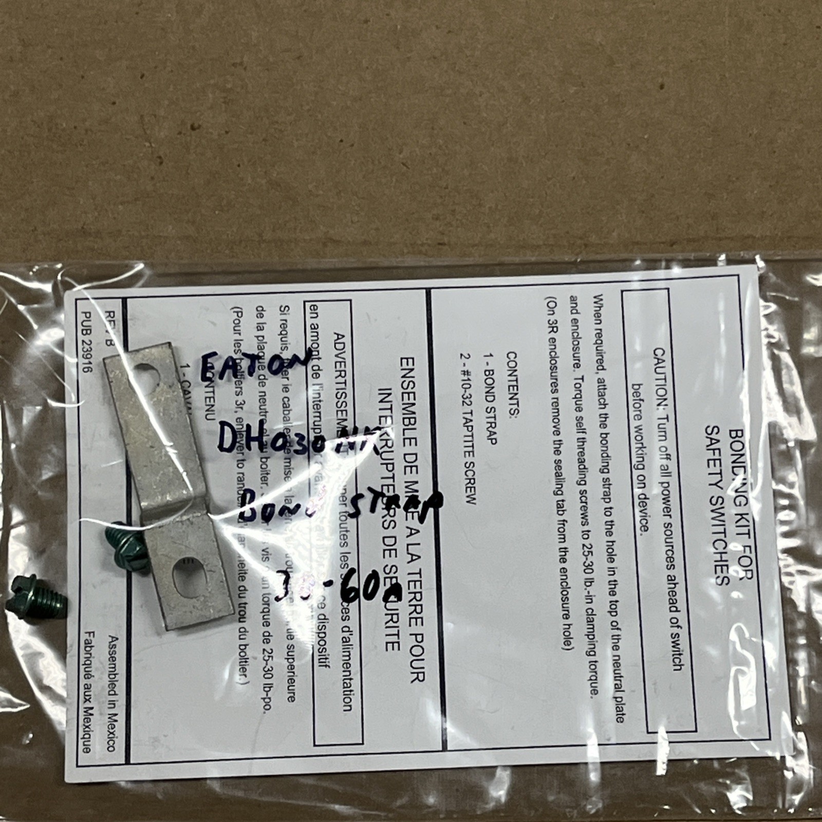 EATON DH030NK Bonding Kit for Safety Switches 30-60A (BOND STRAP & SCREWS ONLY!)