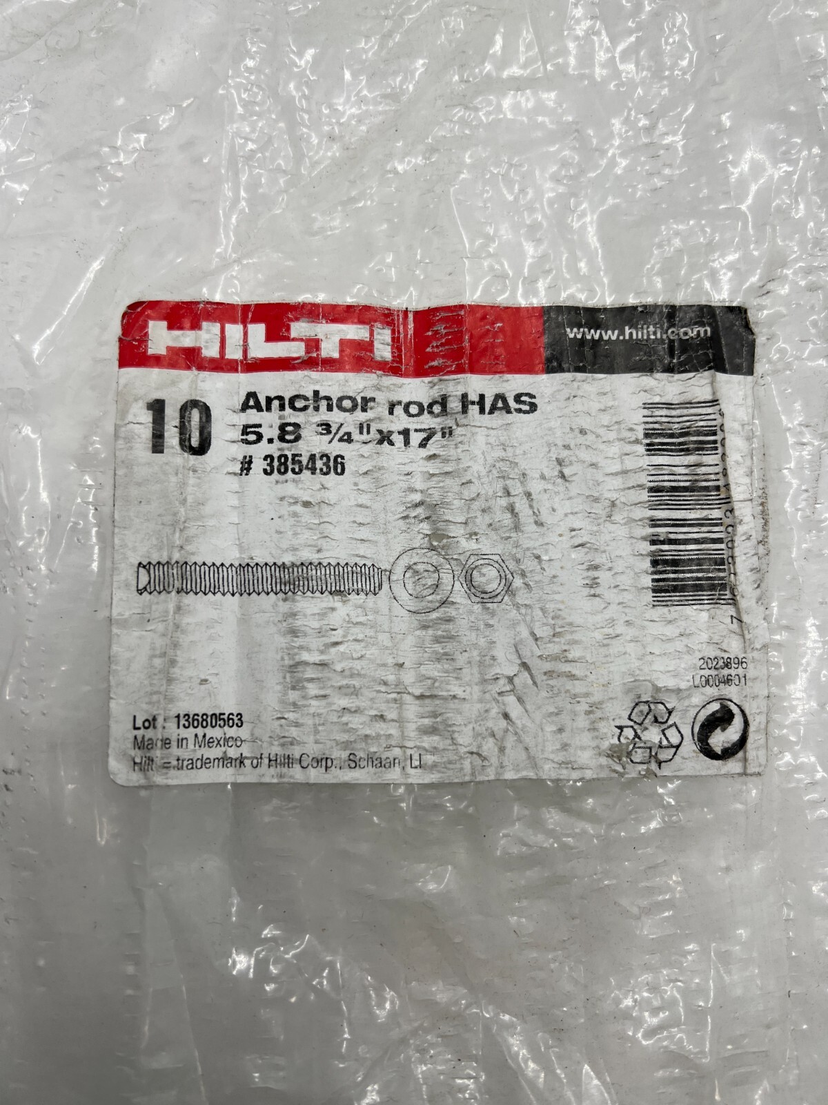 (QTY 6) Hilti HAS-E 3/4-Inch x 17-Inch Anchor Rod 385436 Carbon Steel SEE PHOTOS
