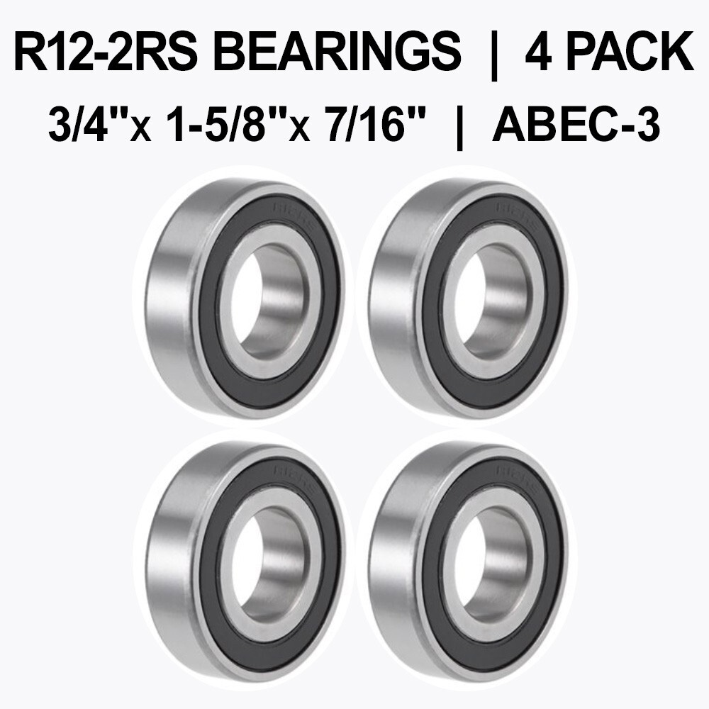 R12-2RS Sealed Bearings (3/4″x 1-5/8″x 7/16″) – 4 pack – Chrome Steel – ABEC-3
