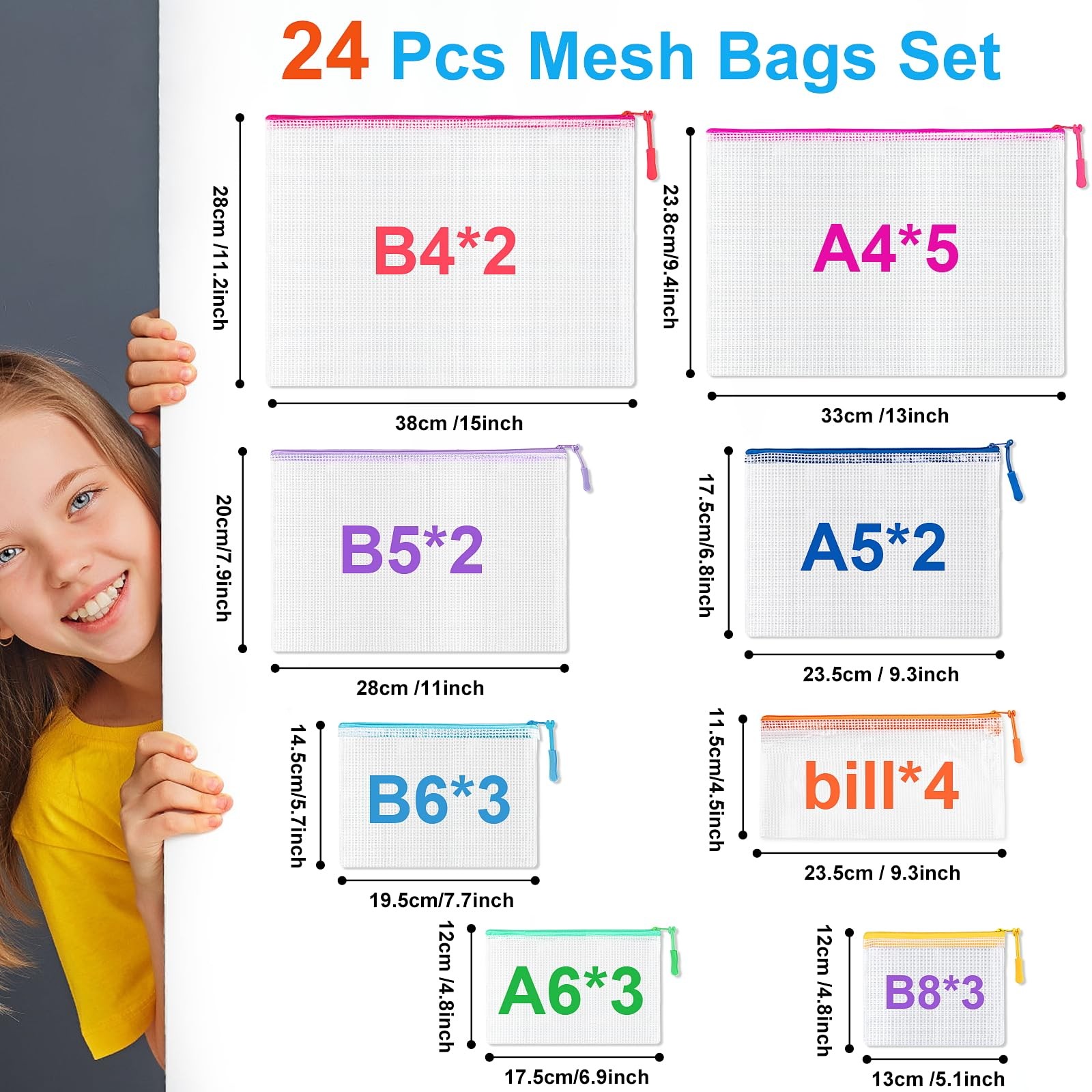 24 Pcs Mesh Zipper Pouch Bags, Plastic Pouches for Classroom in Clear