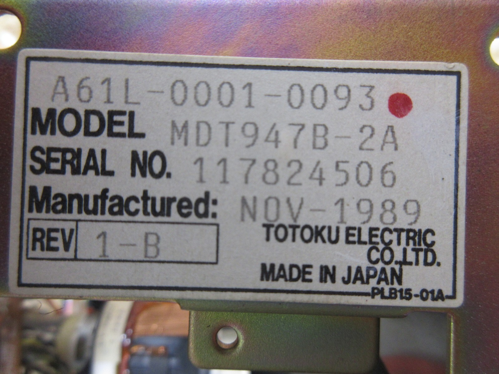 TOTOKU DISPLAY MONITOR A61L-0001-0093 MDT947B-2A 117824506 MORI SEIKI MV-JR