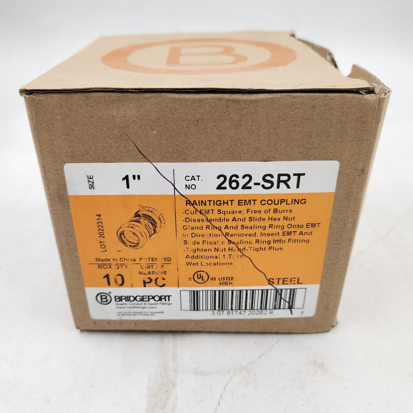 Bridgeport 262-SRT 1″ Raintight EMT Coupling – Box of 10