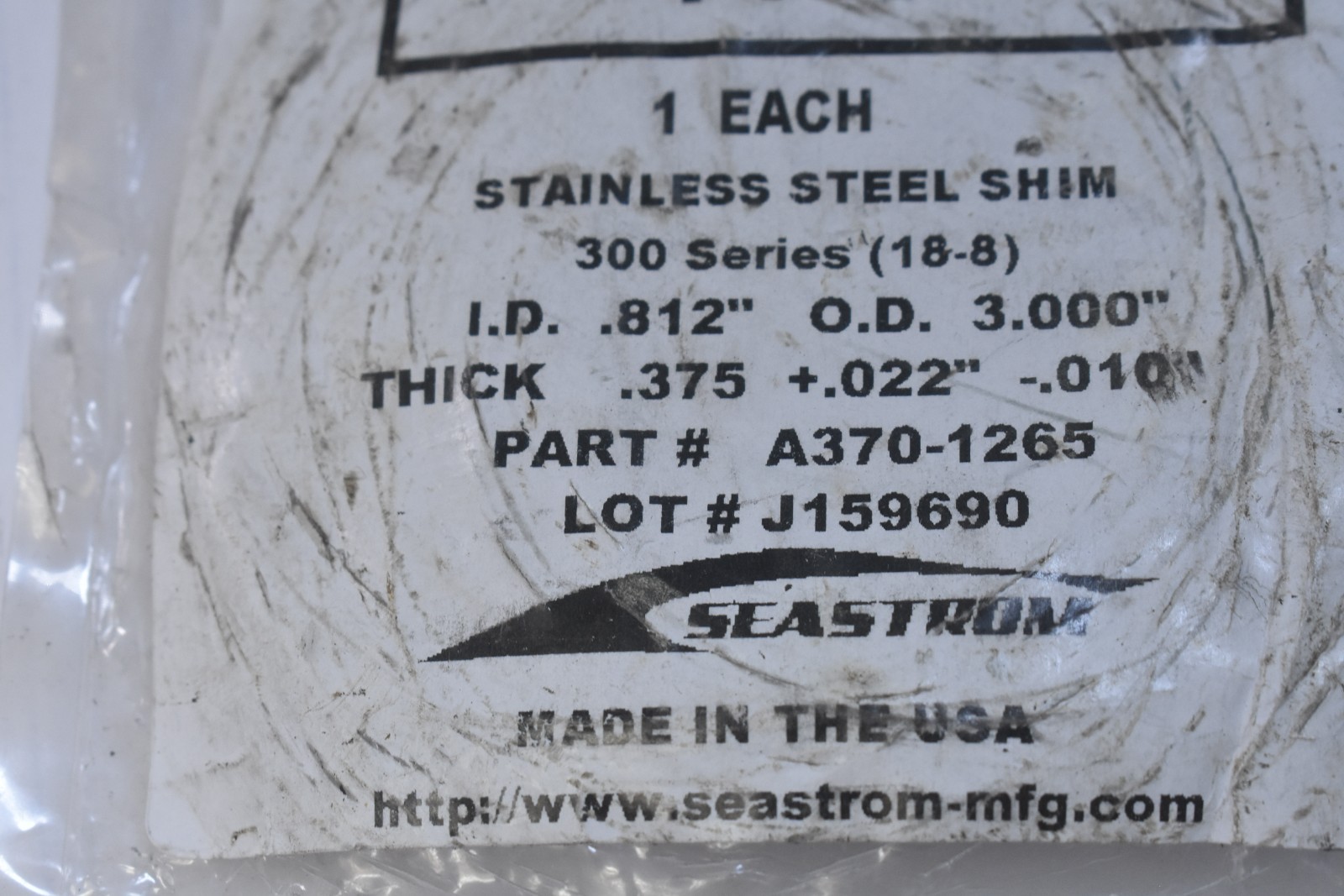 Seastrom Stainless Steel Shim 300 Series 18-8 .812″ ID x 3″ OD A370-1265