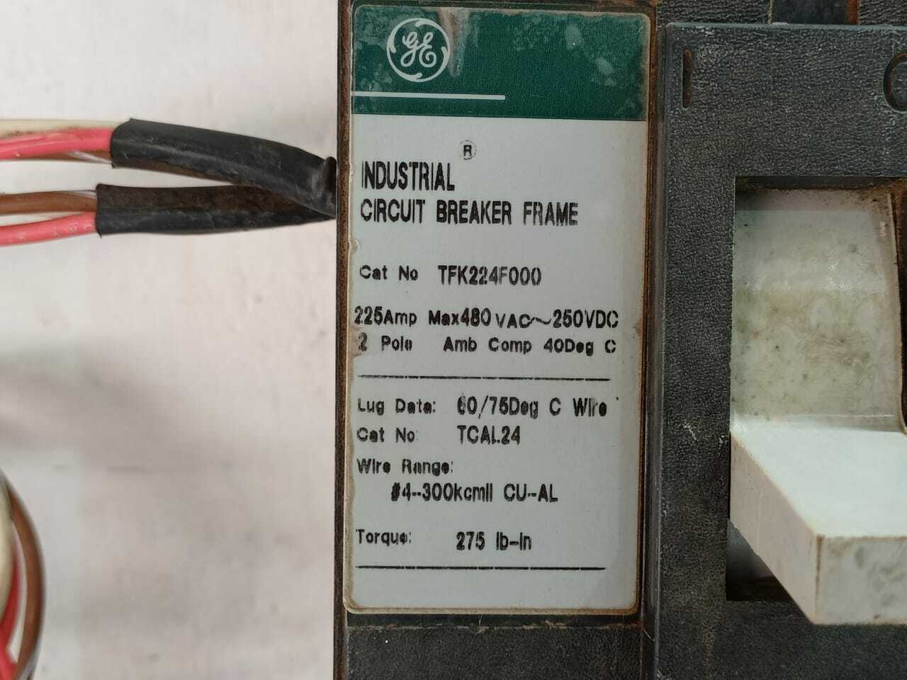 GE TFK224F000 Circuit Beaker 225Amp Max 480Vac